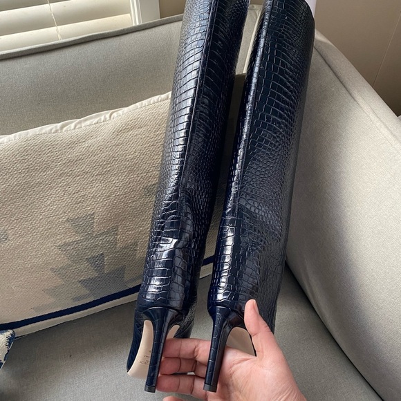 Jimmy Choo mavis 85 blue navy croc embossed leather boots NWT 36.6 - Picture 4 of 11